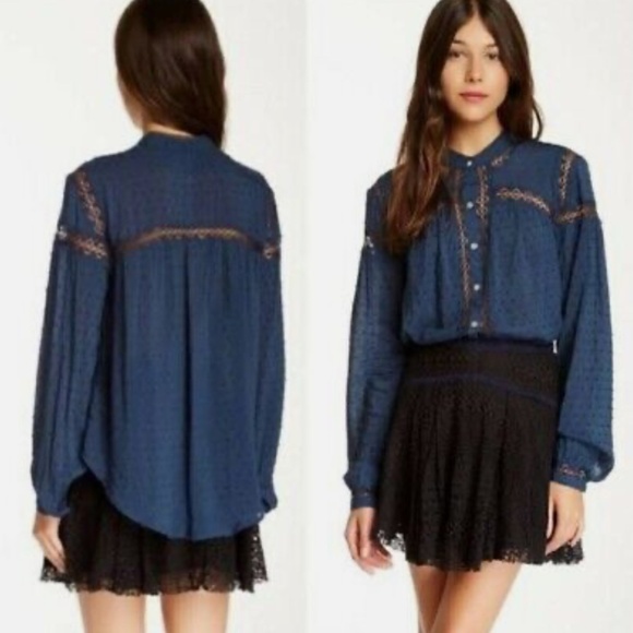 Anthropologie Free People Blue Every Day Girl Swiss Size Small - Picture 2 of 7